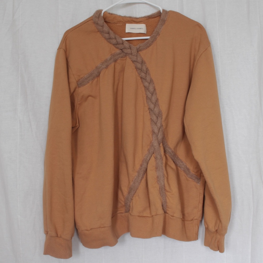 CORRELL CORRELL cotton‎ fleece unisex crew neck sweatshirt in sand texture Large